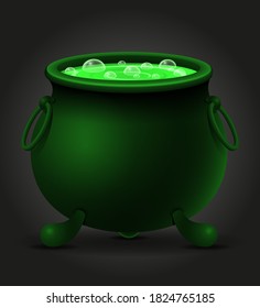 cauldron pot with witches magic potion vector illustration isolated on black background