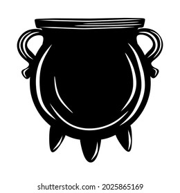 Cauldron mit Tränensschwarz, Cartoon einzeln auf weißem Hintergrund, Vektorgrafik für Design und Dekoration, Halloween, Aufkleber, Vorlage