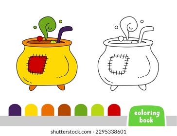 Cauldron with Potion Coloring Book for Children Page for books, Magazines, Template Vector doodle