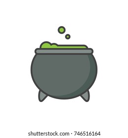Cauldron with potion flat line colored icon.