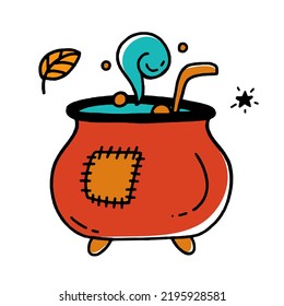 Cauldron with Potion Halloween concept Doodle style vector design illustration Isolated on white 