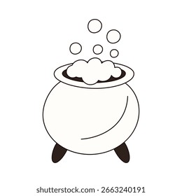 Cauldron with a potion for Halloween design isolated on white background. Halloween party element. Doodle hand drawn style. 	