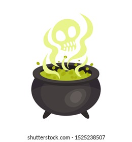 Cauldron with potion. Halloween object. Vector illustration.