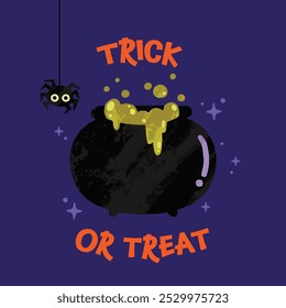 cauldron potion hand drawn halloween greetings spooky season card illustration