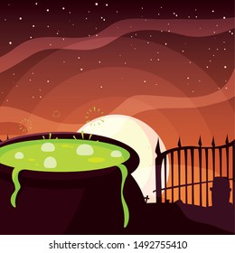 cauldron potion happy halloween celebration design