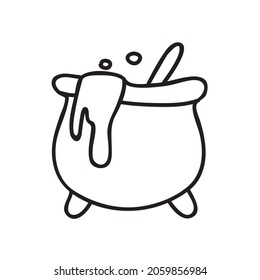 cauldron potion icon with halloween line vector icons on white background. Business icon. Autumn pumpkin. Outline cartoon. Happy halloween. Vector logo.