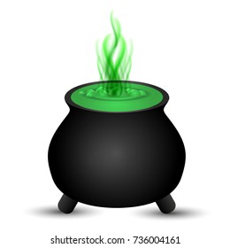 cauldron with potion isolated on white background. Vector