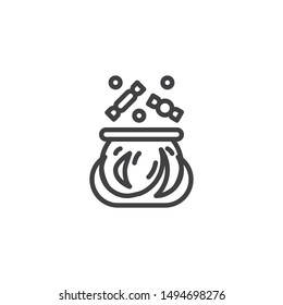 Cauldron with potion line icon. linear style sign for mobile concept and web design. Witch pot cauldron with boiling potion outline vector icon. Symbol, logo illustration. Vector graphics