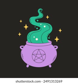 Cauldron with potion. Magic, witchcraft. Vector illustration in flat style