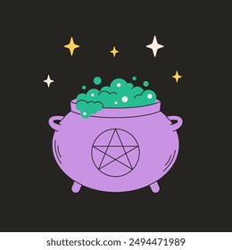 Cauldron with potion. Magic, witchcraft. Vector illustration in flat style