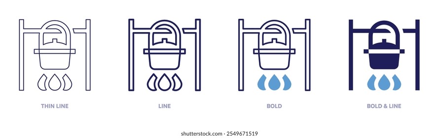 Cauldron pots icon in 4 different styles. Thin Line, Line, Bold, and Bold Line. Duotone style. Editable stroke.