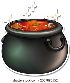 Cauldron with red potion cartoon sticker illustration
