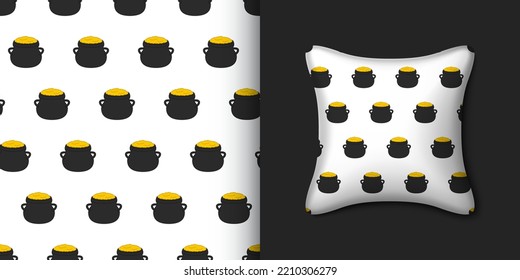 Cauldron seamless pattern with pillow. Vector illustration