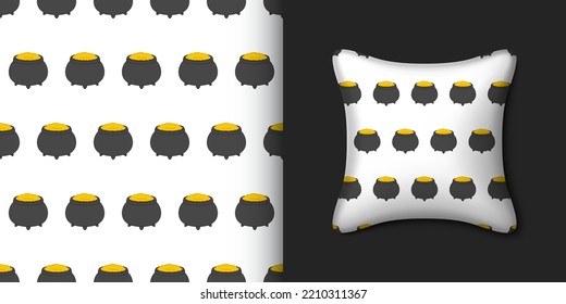 Cauldron seamless pattern with pillow. Vector illustration