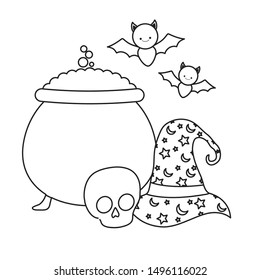 cauldron with set icons halloween