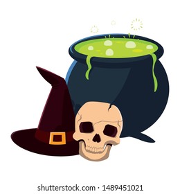 cauldron skull hat happy halloween celebration