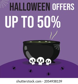 cauldron with spider webs and skull