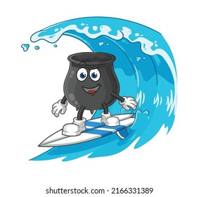 the cauldron surfing character. cartoon mascot vector