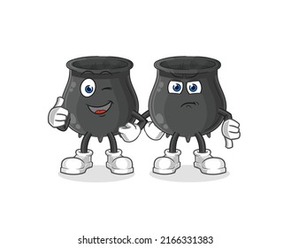 the cauldron thumbs up and thumbs down. cartoon mascot vector