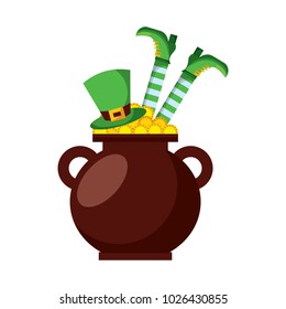 cauldron treasure with hat and leg of leprechaun