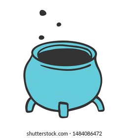 Cauldron. Vector concept in doodle and sketch style. Hand drawn illustration for printing on T-shirts, postcards. Icon and logo idea.