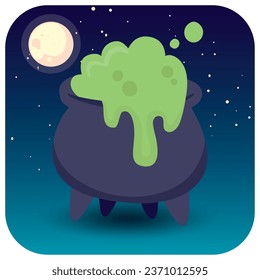 cauldron vector icon with  background a night with a full moon