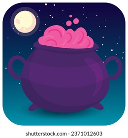cauldron vector icon with  background a night with a full moon
