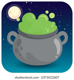 cauldron vector icon with  background a night with a full moon