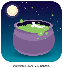 cauldron vector icon with  background a night with a full moon