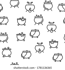 Cauldron Vector Seamless Pattern Thin Line Illustration