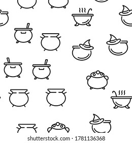 Cauldron Vector Seamless Pattern Thin Line Illustration