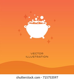  Cauldron vector silhouette icon on gradient background. Halloween autumn flat illustration