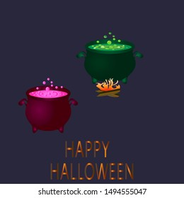  Cauldron of witch potion.Happy Halloween.Vector illustration.