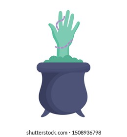 cauldron with zombie hand icon trick or treat happy halloween