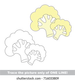 Cauliflower to be traced only of one line, the tracing educational game to preschool kids with easy game level, the colorful and colorless version.