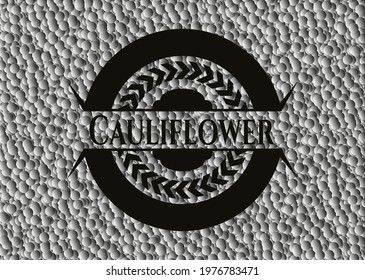 Cauliflower black emblem with grey bubbles background. Vector Illustration. Detailed. 