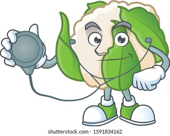 Cauliflower cartoon character style as a Doctor with tools
