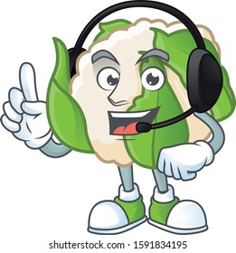 Cauliflower cute cartoon character design with headphone