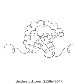 Cauliflower drawn in continuous line in minimalism, healthy eating, vegetarianism, vegetable, garden plant, one line, editable vector contour