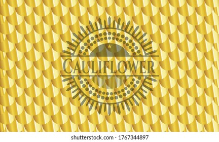 Cauliflower gold emblem or badge. Scales pattern. Vector Illustration. Detailed. 