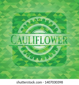 Cauliflower green emblem with mosaic ecological style background. Vector Illustration. Detailed.