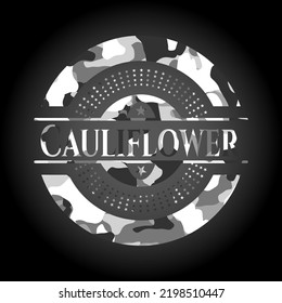 Cauliflower grey camo emblem. Vector Illustration. 
