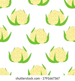 cauliflower heads with green leaves Seamless pattern - cabbages isolated on white background