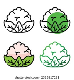 Cauliflower icon design in four variation color