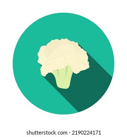 Cauliflower Icon. Flat Circle Stencil Design With Long Shadow. Vector Illustration.