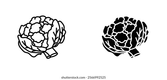 Cauliflower icons in outline and fill. vector illustration for ui.