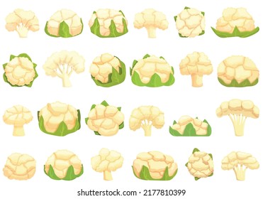 Cauliflower icons set cartoon vector. Cabbage piece. Food salad