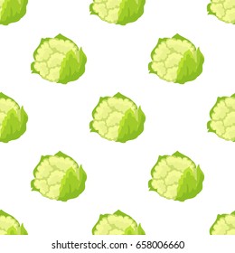 Cauliflower isolated seamless pattern. Vector illustration of fresh organic vegetable plant, healthy green cabbage in flat design cartoon style. Nutritious dieting ingredient endless texture