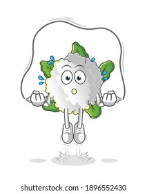 cauliflower jump rope exercise illustration. character vector