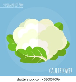 Cauliflower. Long shadow flat design vector icon.